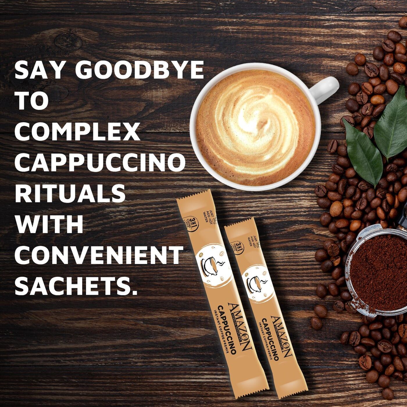 AMAZON 3-IN-1 CAPPUCCINO COFFEE Single Serve Sachets Premix Pack view 5