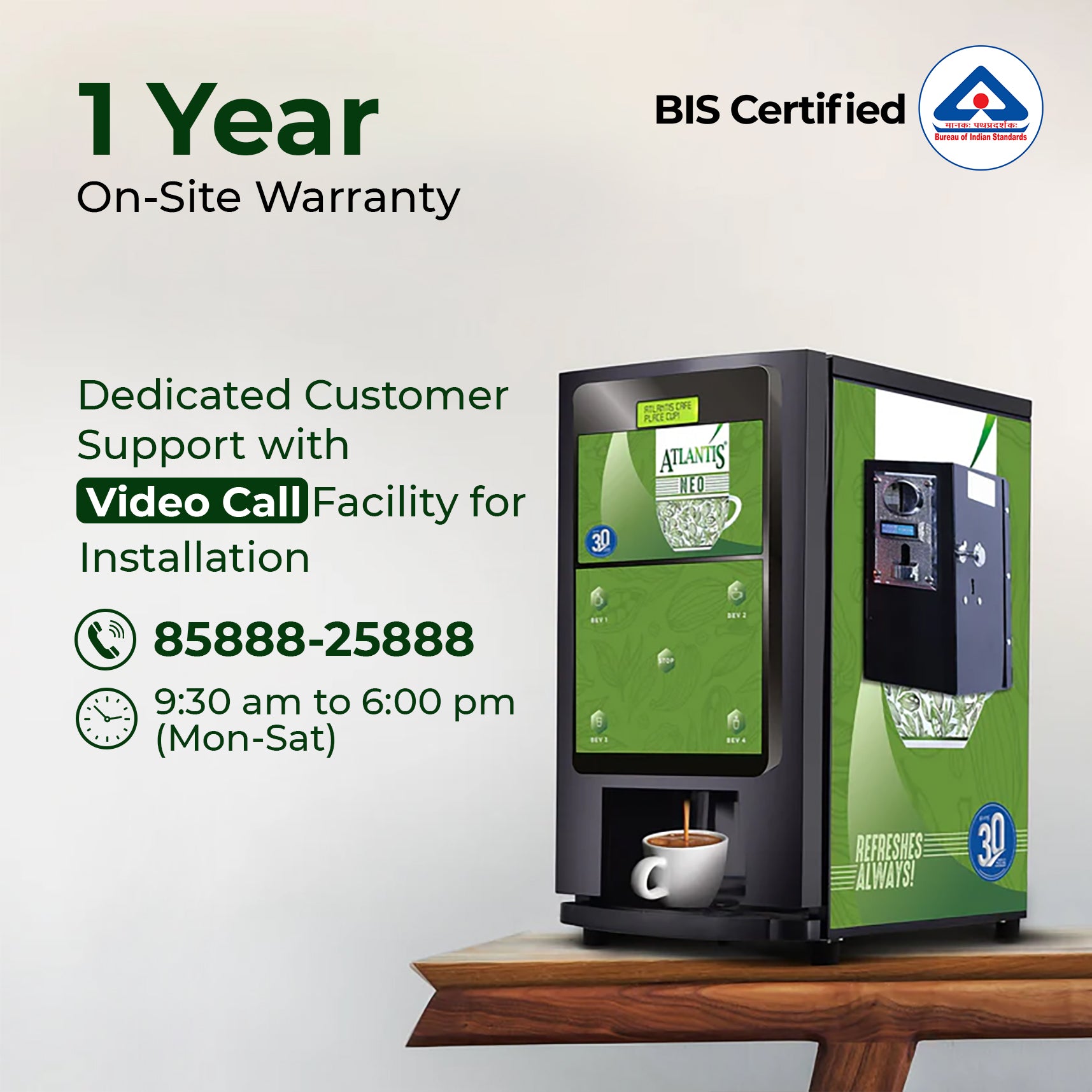 ATLANTIS NEO COIN OPERATED 3-Lane Tea and Coffee Vending Machine – Dedicated Hot Water view 4