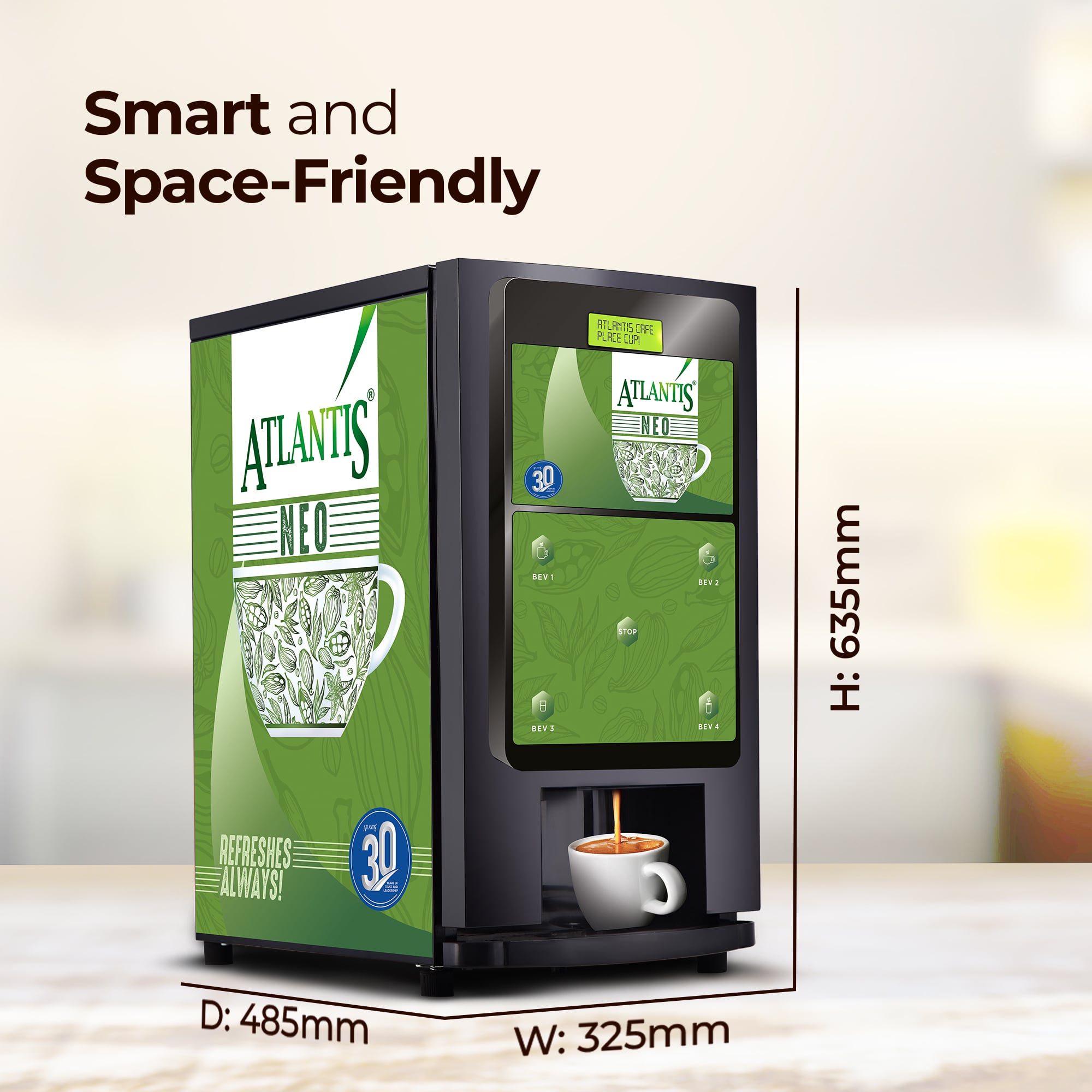 ATLANTIS NEO COIN OPERATED 4-Lane Tea Coffee Vending Machine – Dedicated Hot Water view 4