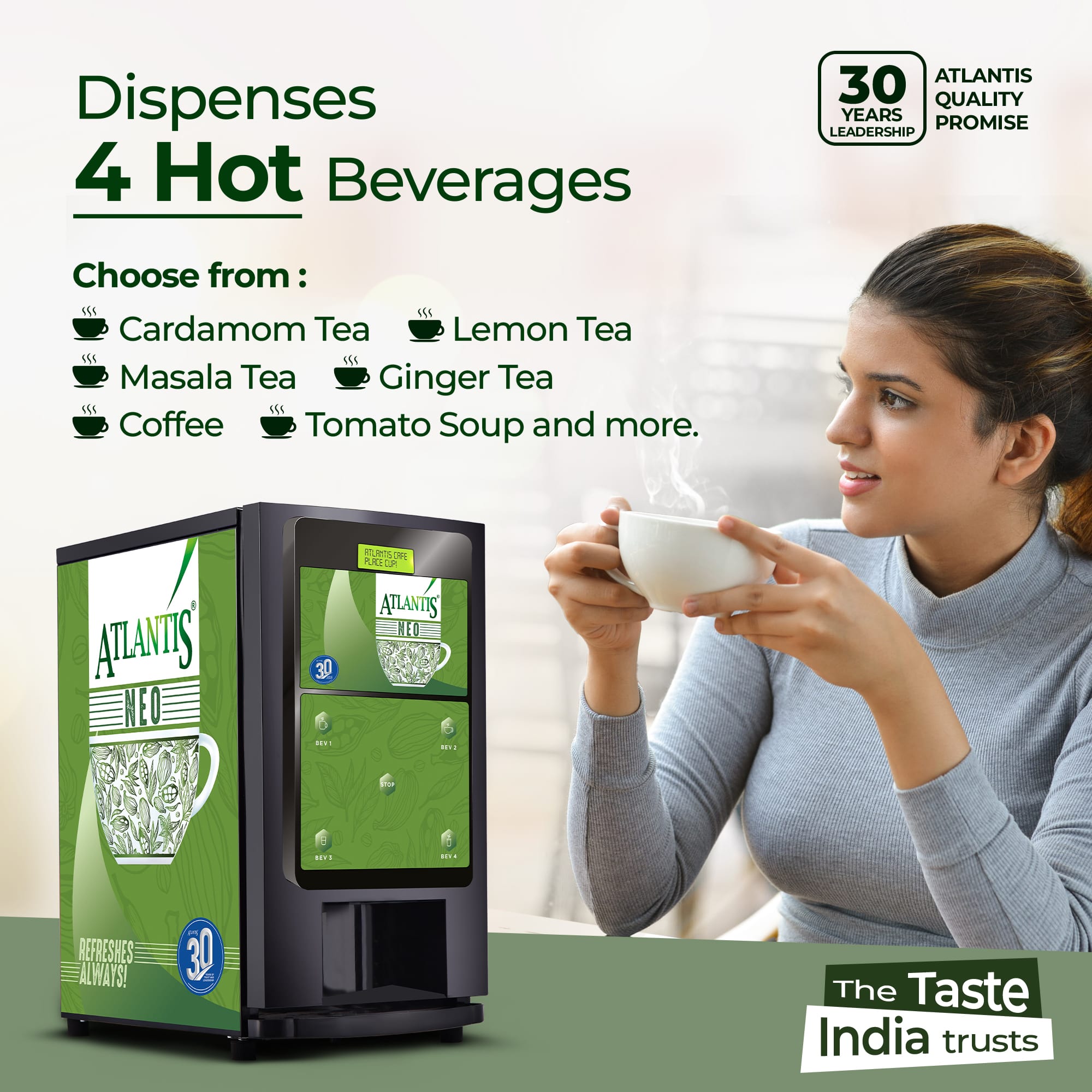 ATLANTIS NEO COIN OPERATED 4-Lane Tea Coffee Vending Machine – Dedicated Hot Water view 8