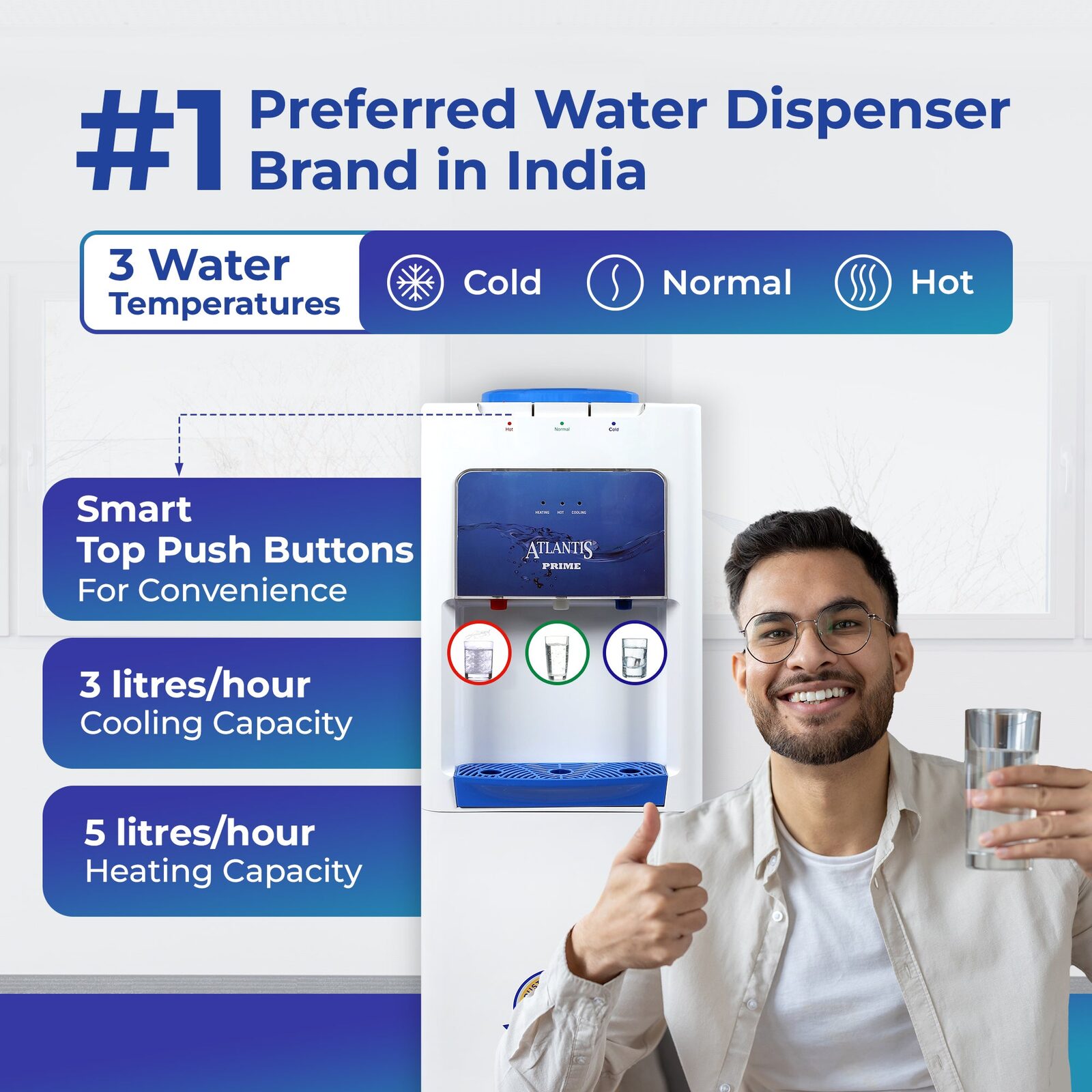 ATLANTIS PRIME Hot, Normal & Cold Floor Standing Water Dispenser- 3 Taps view 5